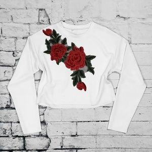 Rose Embroidered Ribbed Crop Top